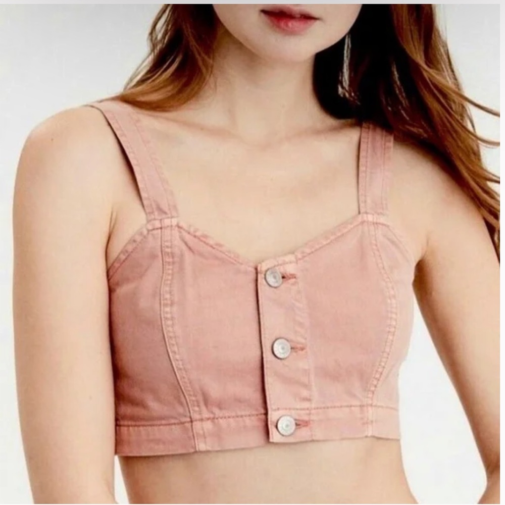 American Eagle denim cropped top | 8 | mauve pink
